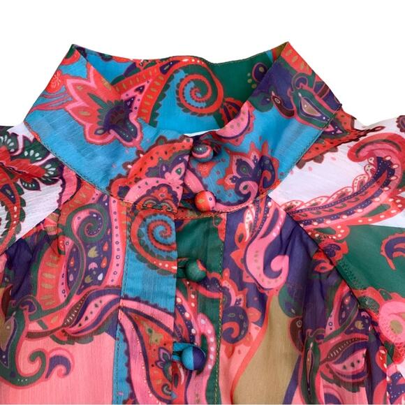 Colorful Pink Paisley Floral Print Long Sleeve Short Dress L’Atiste Small Mini - Picture 5 of 14